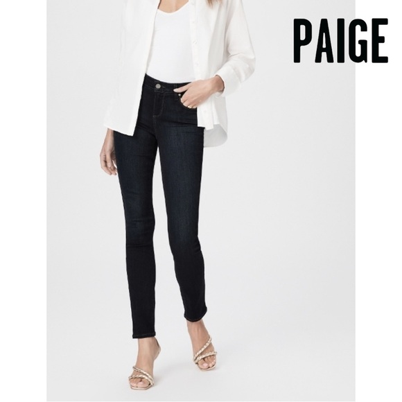 Paige Skyline Skinny Jeans Mid Rise Dark Wash - Picture 1 of 11